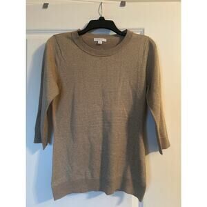 GUC New York & Company Light Brown Sweater with Gold Threads 3/4 Sleeve Size S